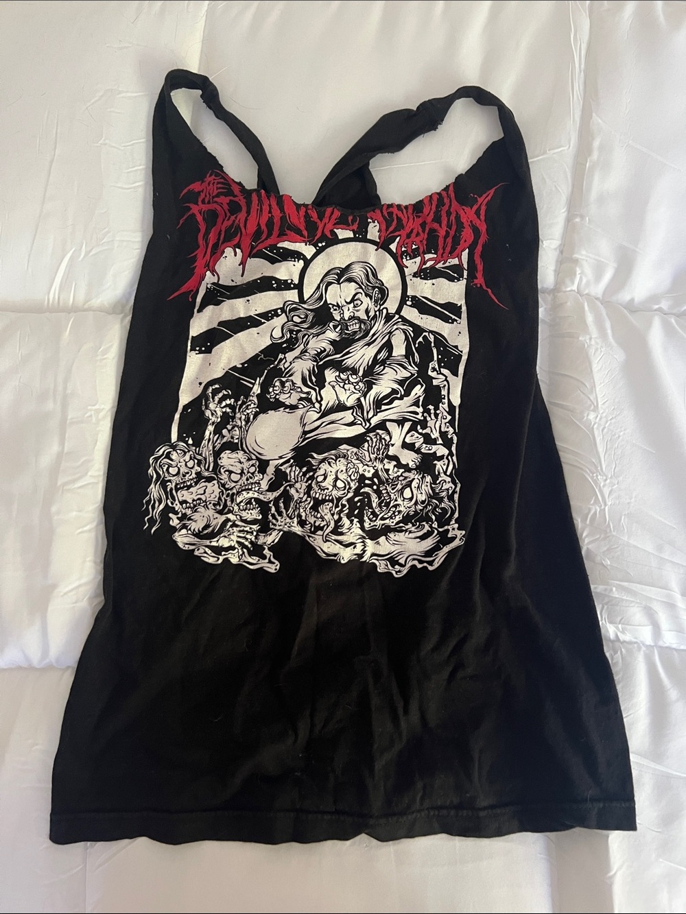 Black Punk Distressed Band Muscle Tank with Lace Up Back